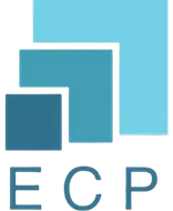 Logo ECP Rénovation : trois carrés bleus imbriqués au-dessus des lettres ECP